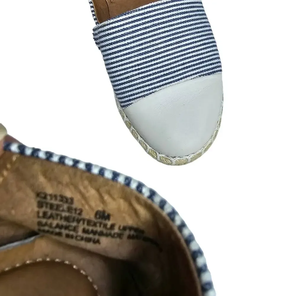 Adam Tucker Me Too Womens Sz 6 Stripe & Beige Leather Nautical Espadrilles Flat